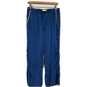 Capulet 100% Washable Silk Pajama Pants, Navy Blue Pockets Drawstring Women S/M